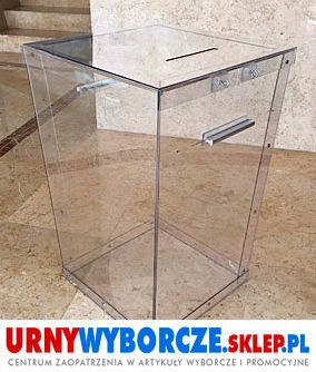 Przezroczysta urna wyborcza z poliwęglanu - Wzór PKW 2016 - DO 750 WYBORCÓW